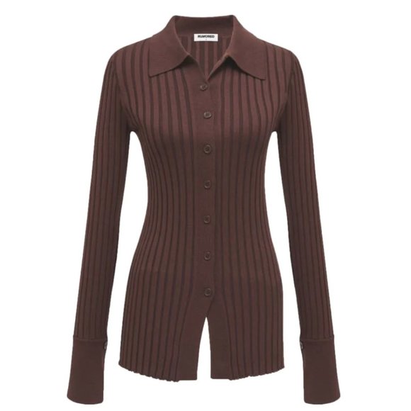 Brown Ribbed Button Down (NWT) - Picture 3 of 6